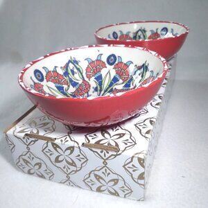Nakkas Cini Hand-Painted Turkish Floral Ceramic 6.5"x 2.5" Bowls Set 2 New Box